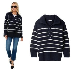 Apiece Apart Paloma Mock Stripes Collared Sweater Sz Small NWT Cotton Cashmere